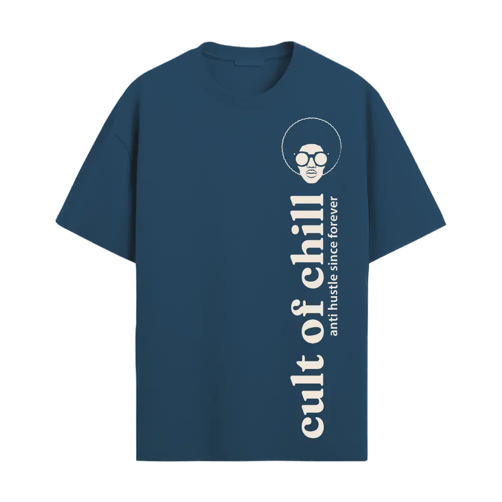Blue oversized graphic tee front view — Chillcore 01 by Cult of Chill