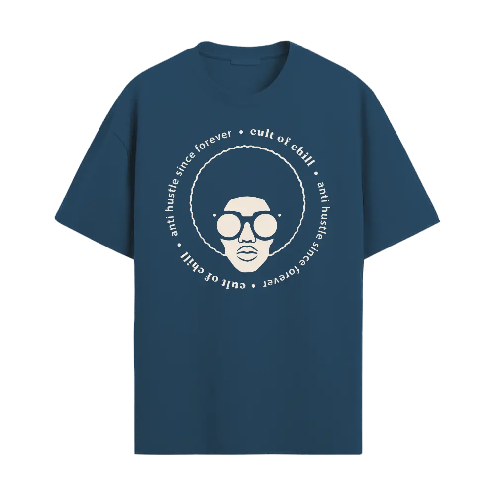 Blue oversized graphic tee front view — Chillcore 03 by Cult of Chill