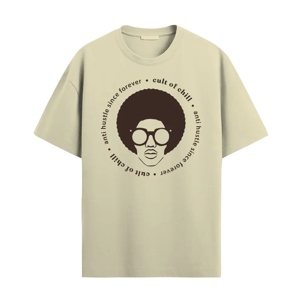 Beige oversized graphic tee front view — Chillcore 03 by Cult of Chill