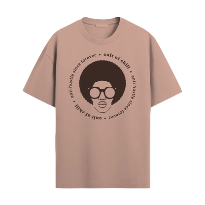Pink oversized graphic tee front view — Chillcore 03 by Cult of Chill