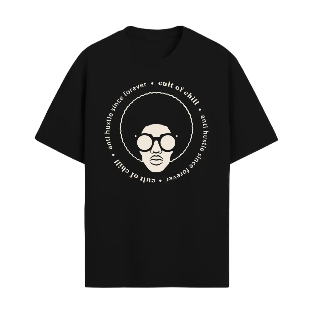 Black oversized graphic tee front view — Chillcore 03 by Cult of Chill