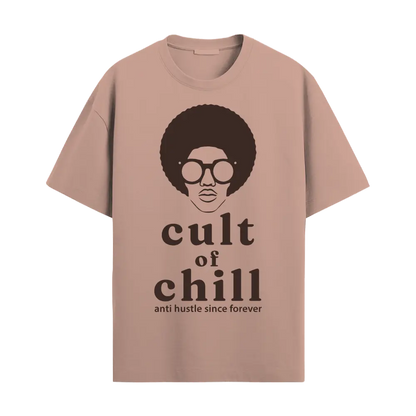 Pink oversized graphic tee front view — Chillcore 02 by Cult of Chill