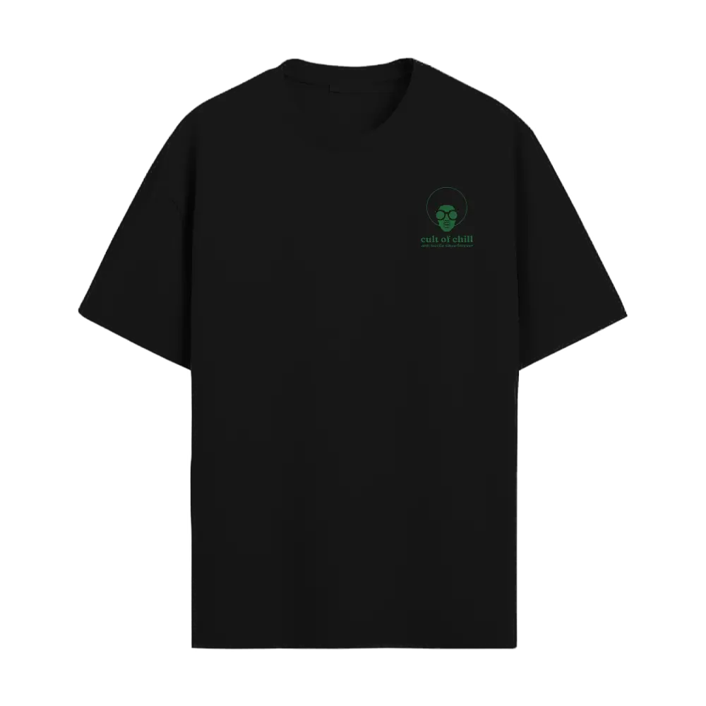 Black oversized graphic tee front view — Afterhours Off script from Chill Afterhours by Cult of Chill