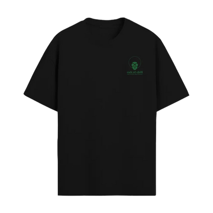 Black oversized graphic tee front view — Afterhours Off script from Chill Afterhours by Cult of Chill