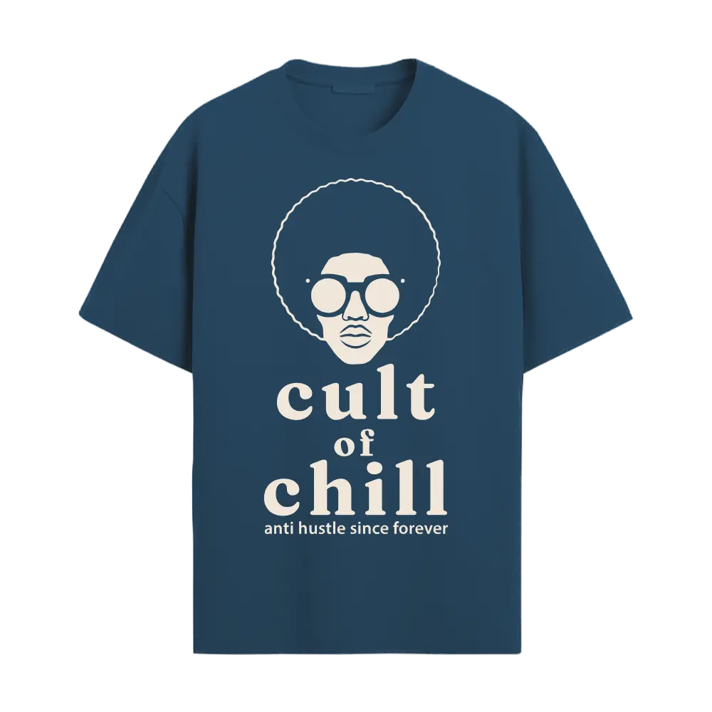 Blue oversized graphic tee front view — Chillcore 02 by Cult of Chill