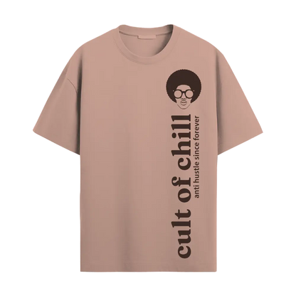 Pink oversized graphic tee front view Chillcore 01 by Cult of Chill