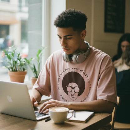 Model wearing oversized graphic tee — Chillcore 03 by Cult of Chill